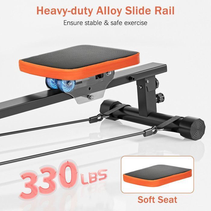 Máquina de remo hidráulica para interiores, 12 niveles de resistencia, carga máxima 300 kg, color negro.