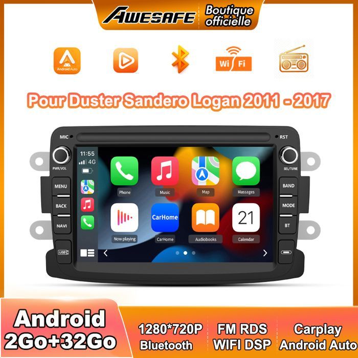 Radio para coche AWESAFE Android 13 de 2 GB + 32 GB para Renault Dacia Duster Sandero Captur Logan con pantalla de 7
