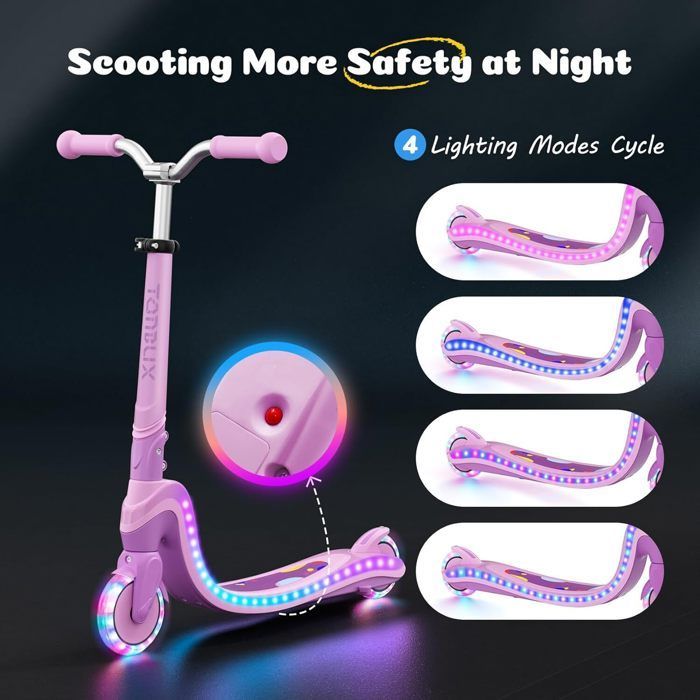 Kinderstep - TONBUX - Roze/Paars - Verstelbare hoogte - Polyurethaan wielen - LED-verlichting