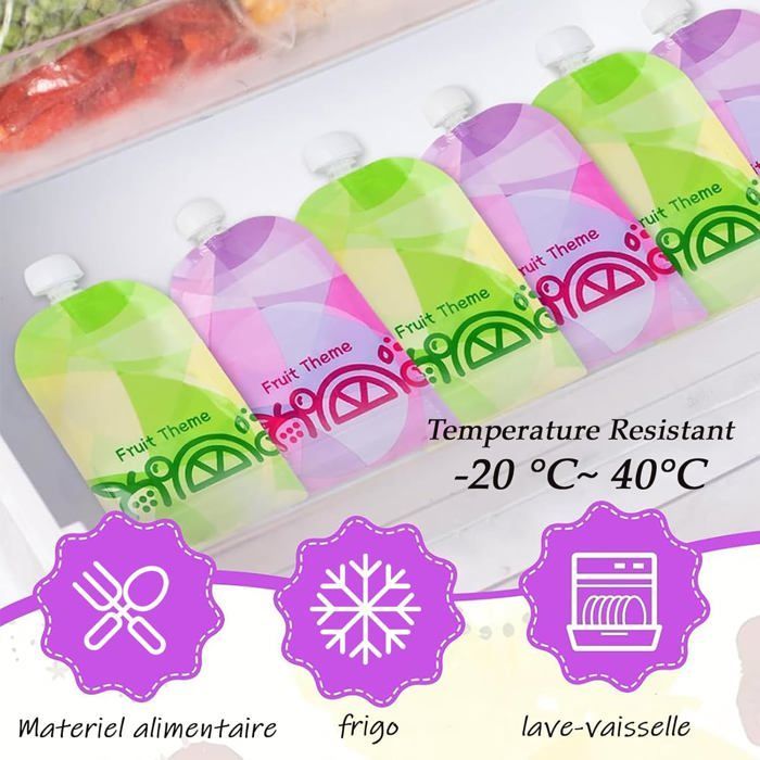 Bolsas reutilizables para alimentos - DOK - Paquete de 10 - 150 ml - Para purés y batidos - Bolsa con cierre de cremallera