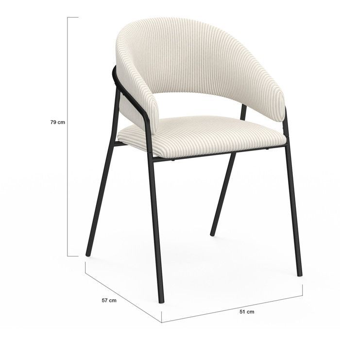 IDMARKET Lot de 2 chaises de salle à manger VINI en velours côtelé beige