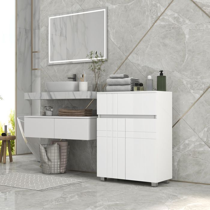 Meuble de rangement pour salle de bain kleankin Panneau de particules 60x30x80cm Blanc