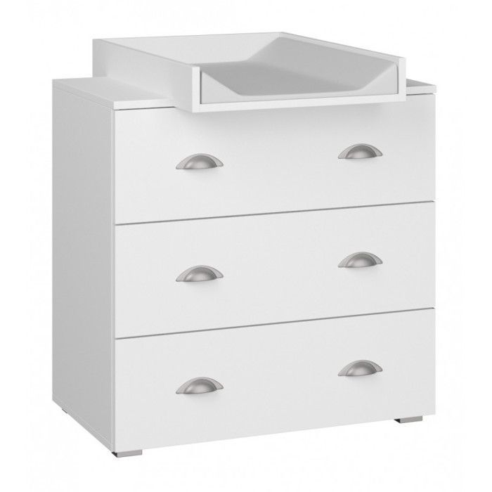 Chest of drawers with wooden changing table - White - W 80 x D 48/72 x H 90 cm