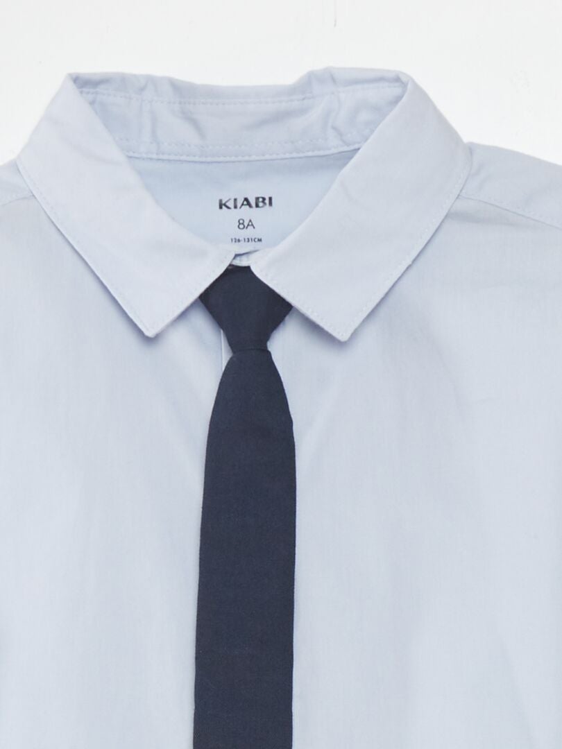 Conjunto de camisa e gravata de algodão - 2 peças - AZUL