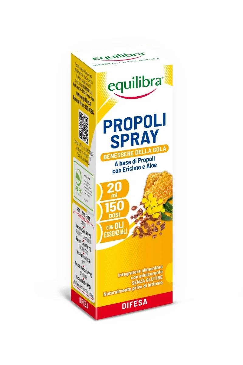 Equilibra Equilibra Propolis Spray 20 ml Met propolis, mosterd en aloë vera voor een aangename keel.