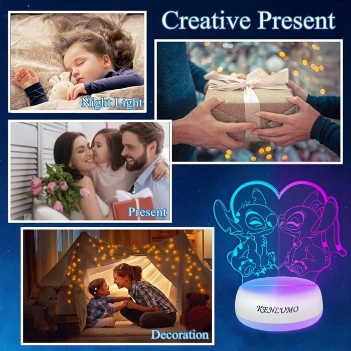 KENLUMO Lampe Stitch Noël Enfant Cadeau Lampe de chevet LED télécommande Touchez pour changer decouleur decoration veilleuse fille