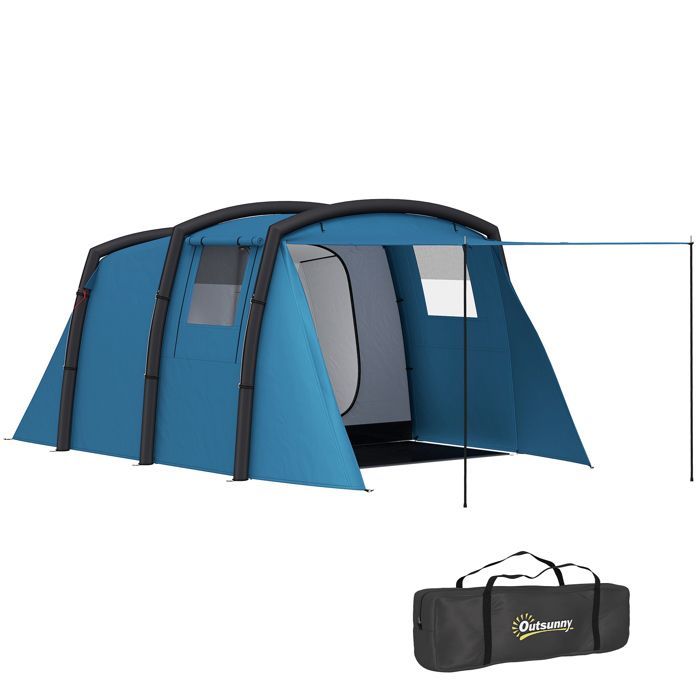 Inflatable Camping Tent - Outsunny - Tunnel - 3-6 Person - Bedroom, Living Room, Porch - 420 x 200 x 150 cm - Blue