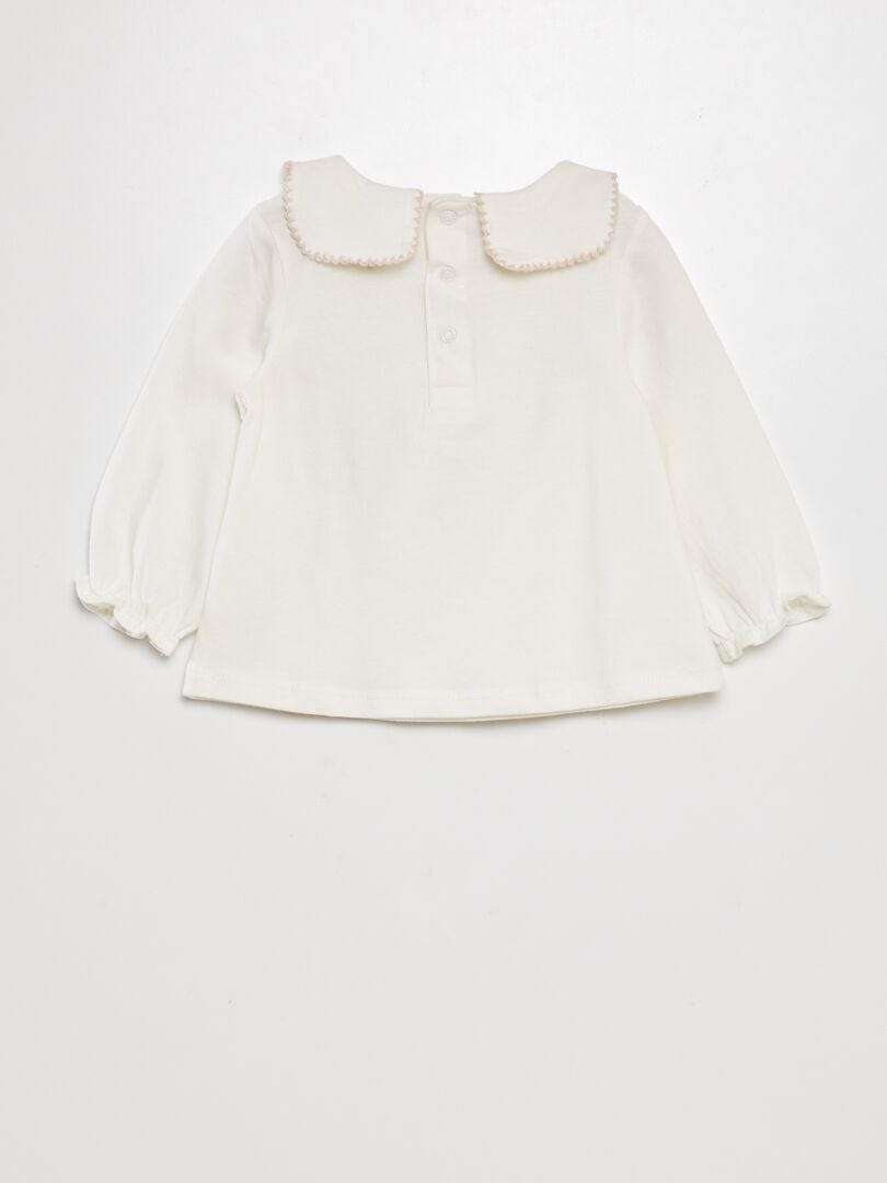 Camiseta de manga larga con cuello ancho - BLANCA