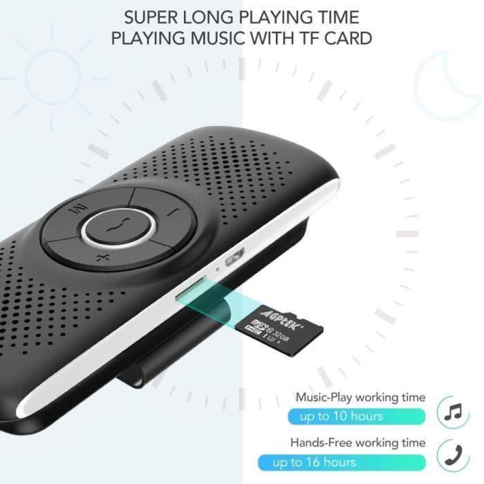 Kit vivavoce - Bluetooth 5.0 - Nero - Riconnessione automatica - Compatibile con iOS e Android