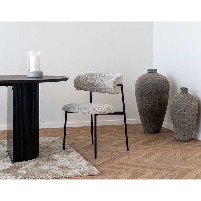 Erica - Set of 2 looped fabric chairs - Steel legs - Beige