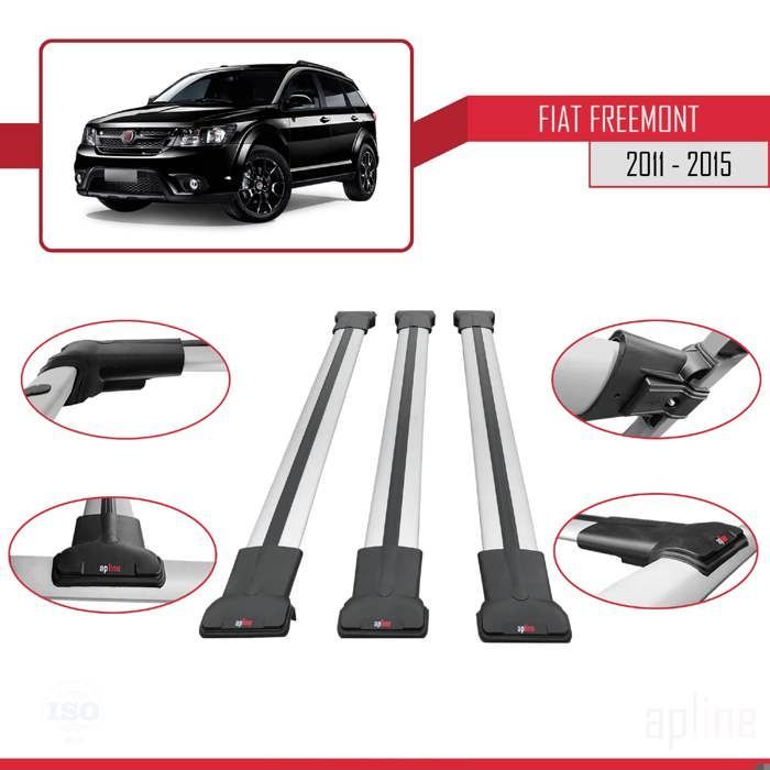 Barras de techo FLY - Modelo Railing - Compatible con Fiat Freemont 2011-2023 - 3 barras - Aluminio gris