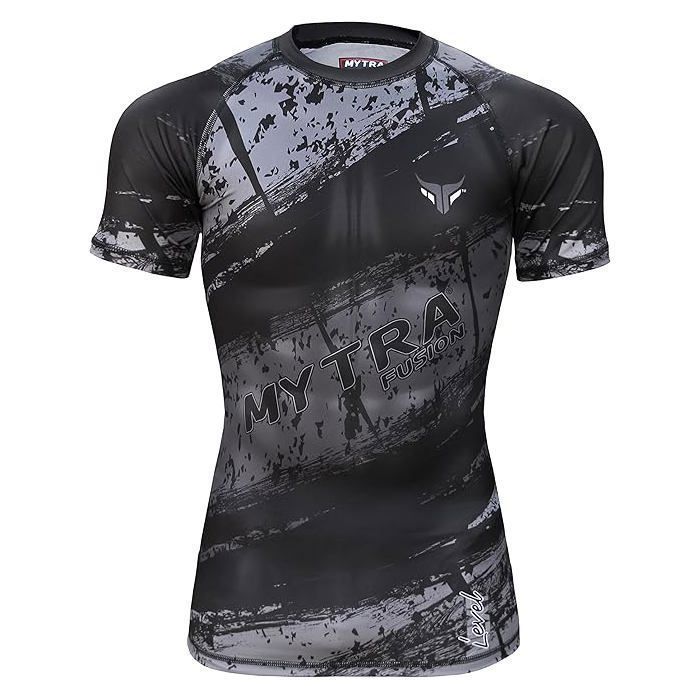 Mytra Fusion Men's Compression T-Shirt – MMA BJJ Fitness Rashguard – Lightweight and Breathable – Grey