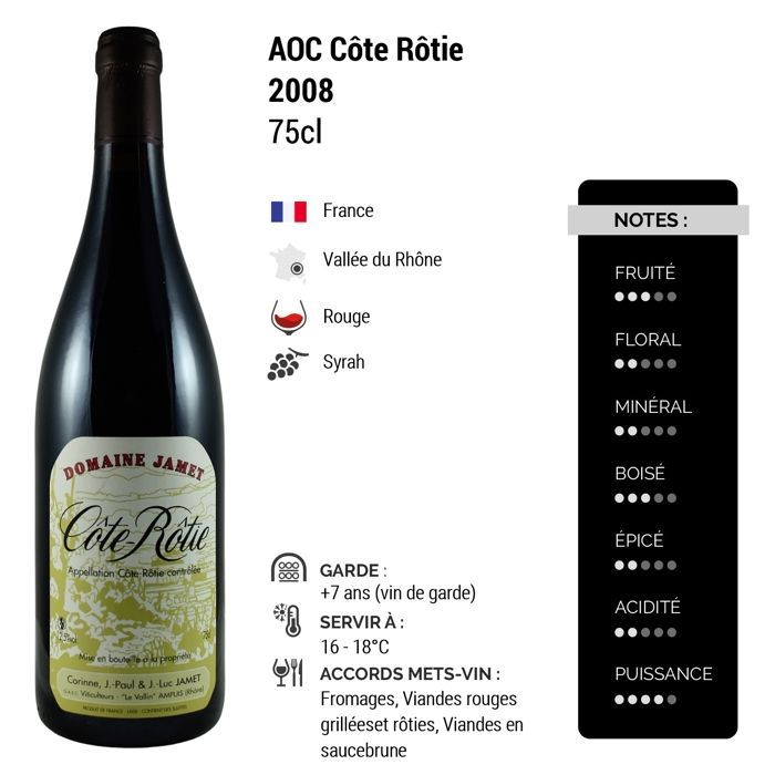 Domaine Jamet Côte Rôtie 2008 - Vin Rouge de la Vallée du Rhône (75cl)