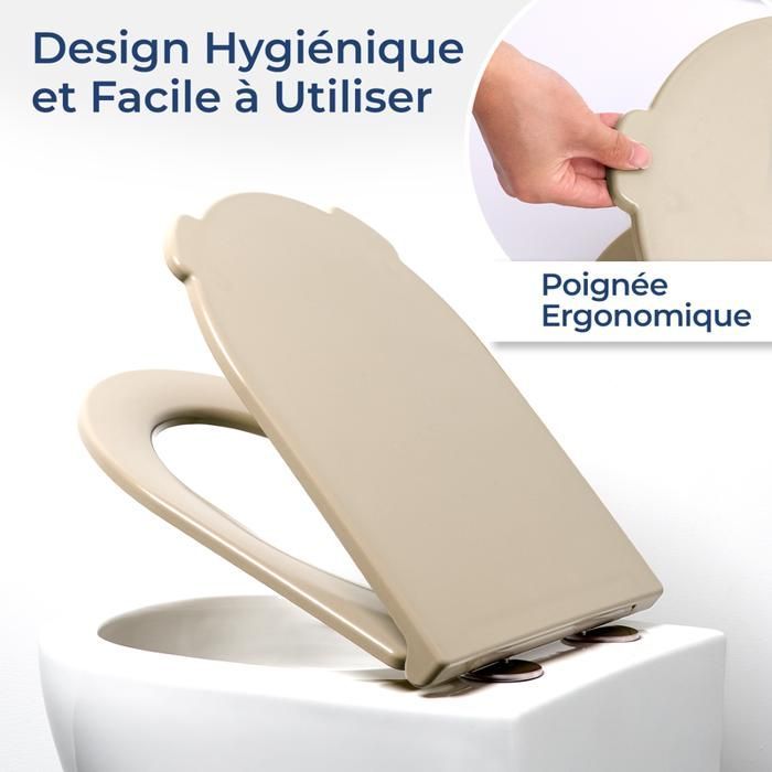 AquaWise Abattant WC Silencieuse Résine Duroplast Cuvette Wc softclose Antibactérienne Rapide à Nettoyer Démontage Facile Crème