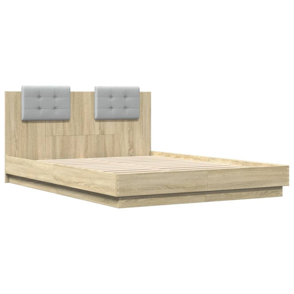 Łóżko Drewniane Rama Łóżka Sofa Brązowe Do Sypialni Pokoju LED 150x200 cm