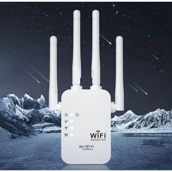 Répéteur WiFi 300Mbps 2.4GHz avec 4 antennes – Amplificateur de signal longue portée