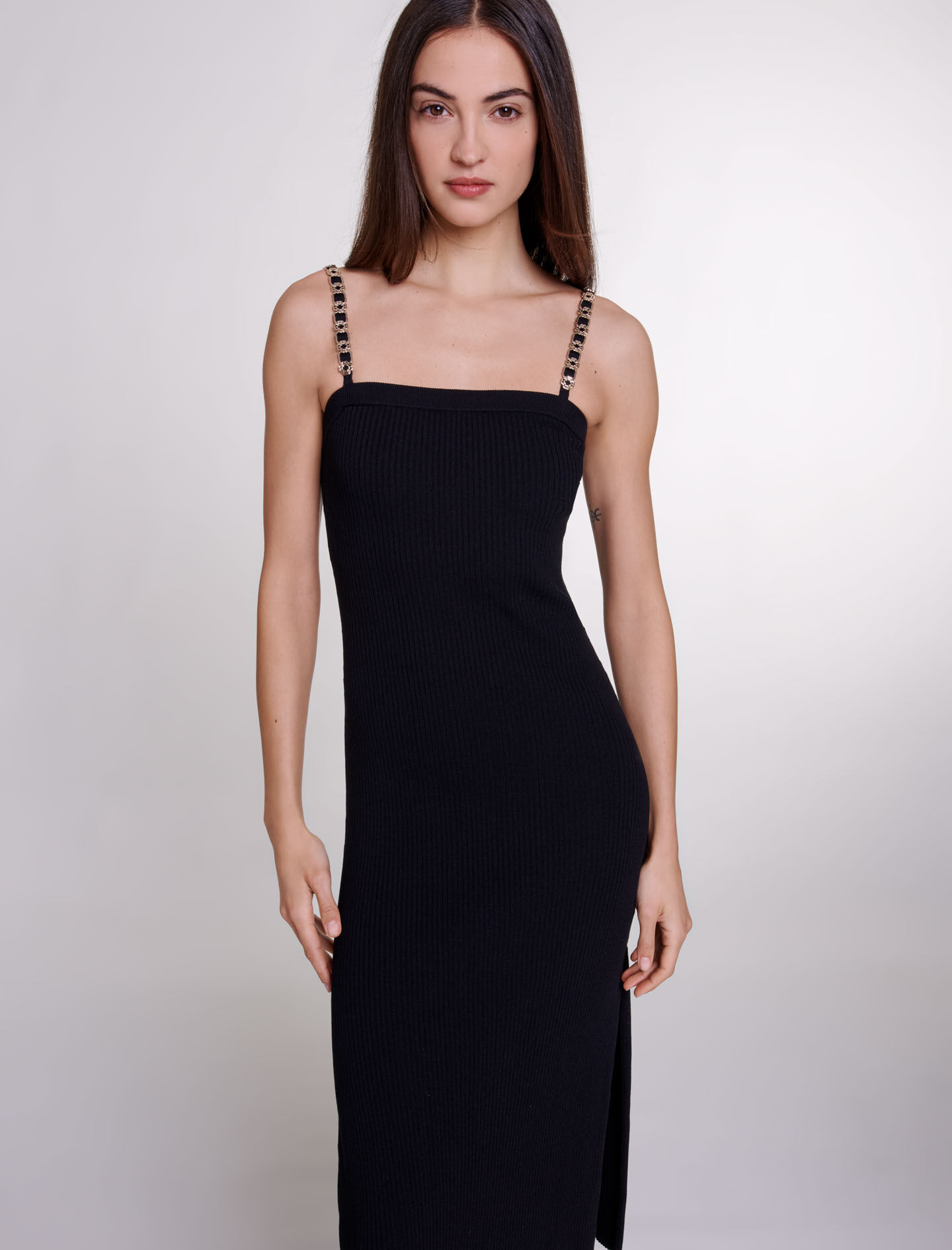 Rochie lungă tricotată - Neagră