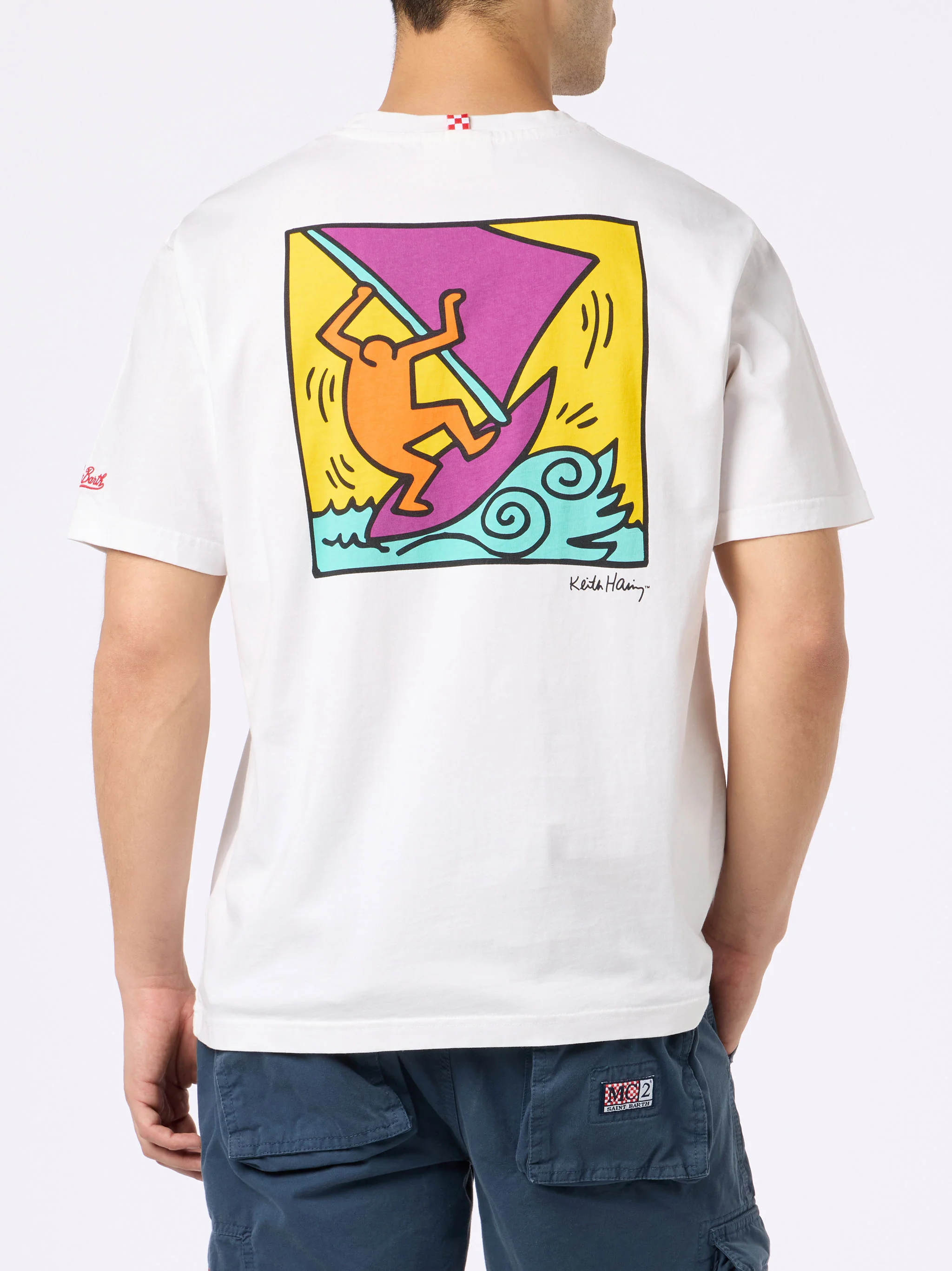 T-shirt da uomo in cotone con stampa fronte e retro del disegno Keith