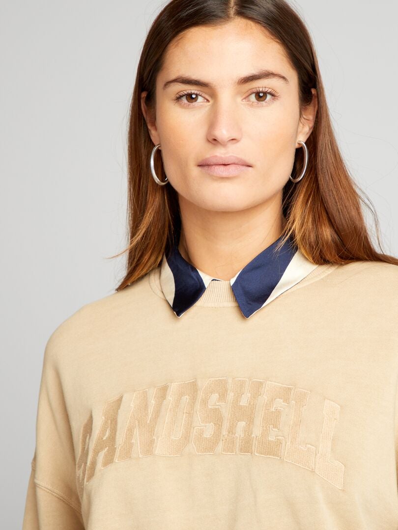 Sweatshirt van vervaagde fleecestof - BEIGE