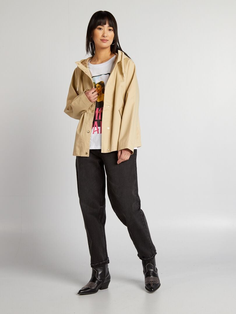 Korte waterdichte parka - BEIGE