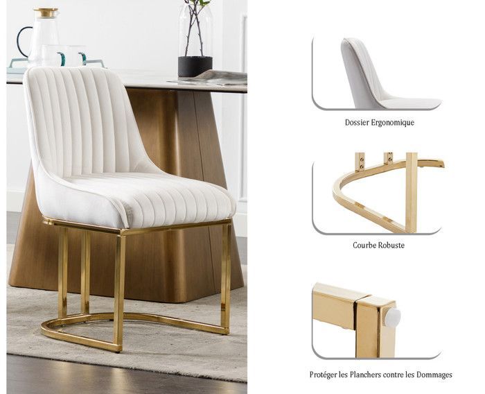 Wahson Dining Chair Set of 4 Velvet Dining Chairs, Kitchen Chairs with Gold Legs and Thick Cushion, White