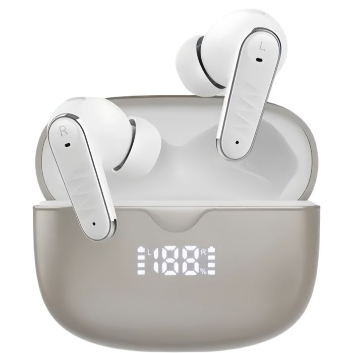 Wireless Bluetooth 5.4 Earbuds, IPX5 Waterproof, Noise-Canceling In-Ear Bluetooth Headphones - Silver