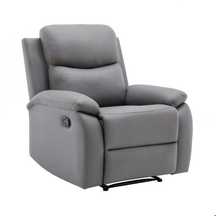 Set of 2 sofas + manual reclining armchair in light grey PU leather - ZOLARA