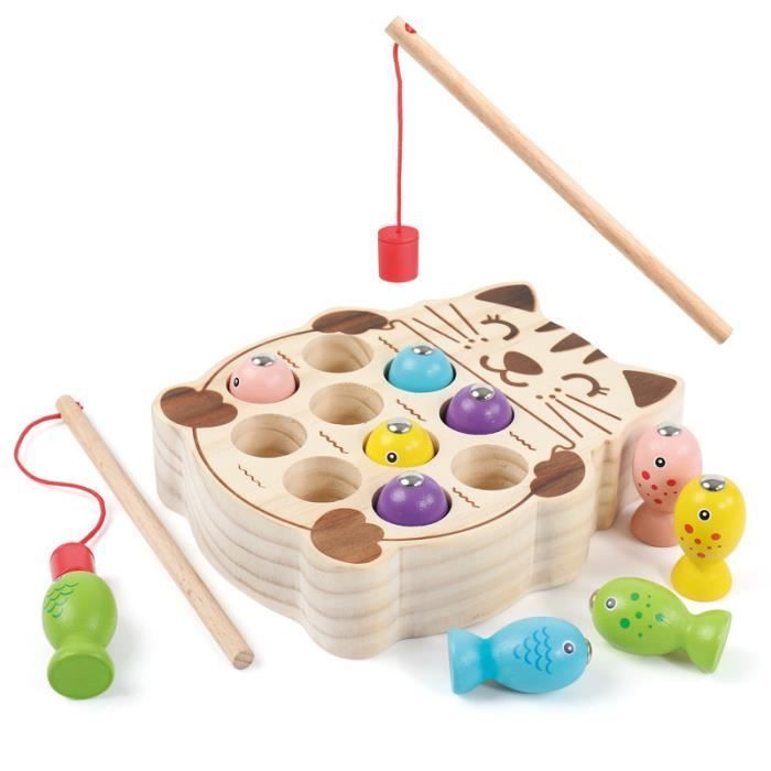 Jeu de pêche en bois magnétique - ZGEER - Jeux Montessori 2 ans - Jouet éducatif pour enfants - Cadeau 2-5 ans