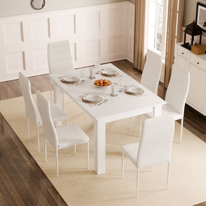 Set da pranzo Mondeer con 6 sedie, set da sala da pranzo con 6 sedie per sala da pranzo, cucina, soggiorno, 138L x 90W x 75H