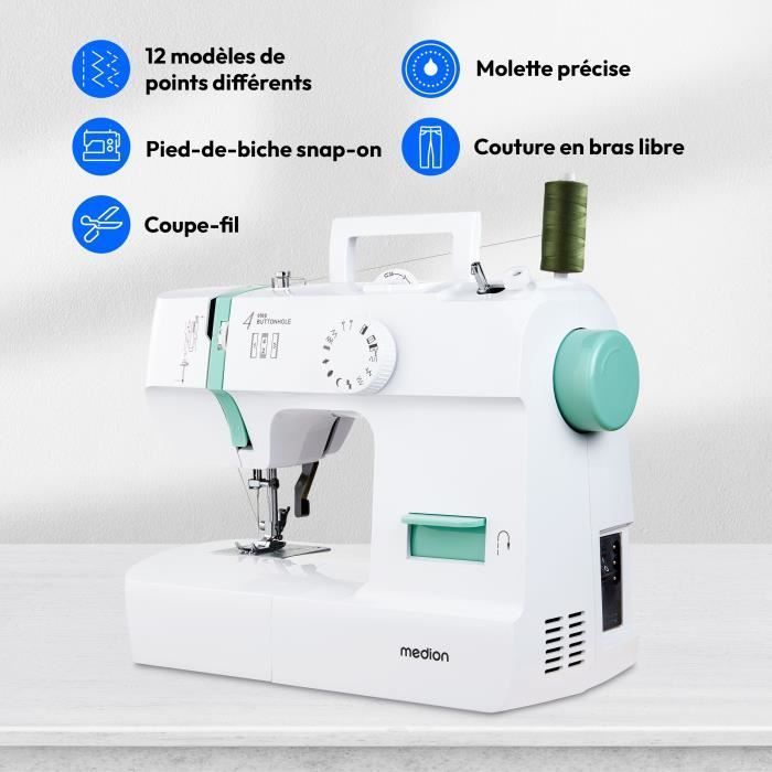 Macchina da cucire - MEDION - SM 70 - 71W - 12 punti - 700 giri/min - LED - Turchese