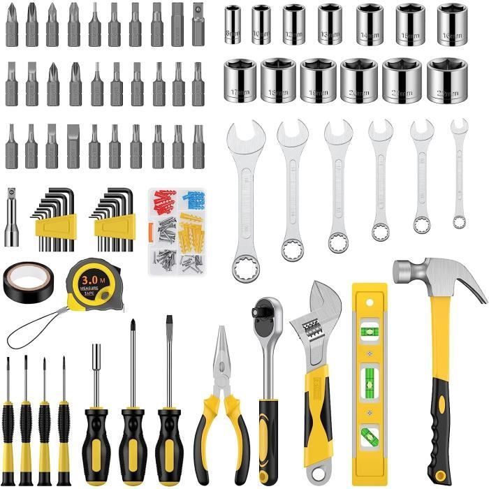 Mallette à Outils 108pcs Caisse Complète Coffre à Outils avec Clé Jeu de Tournevis de Precision Marteau Pince Réparation à Domicil