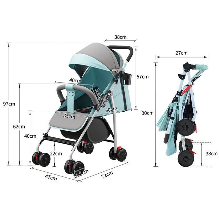 KEDIA Lichtgewicht Babywandelwagen, Reiswandelwagen met Verstelbare Rugleuning, Compacte Wandelwagen