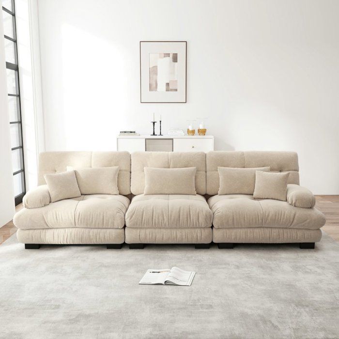 Canapé d'angle modulable - LANGTU - Modulaire 3 places - Assise profonde - Convertible lit - Revêtement chenille marron clair