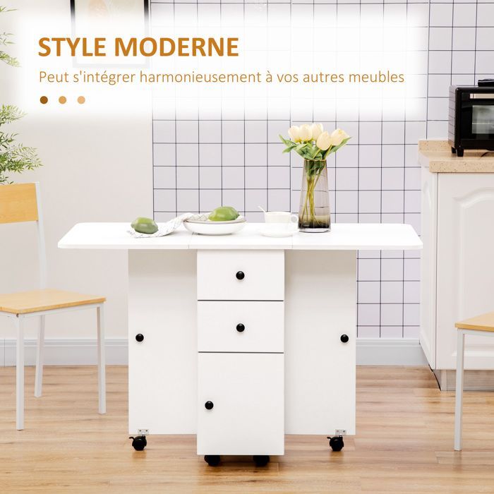 HOMCOM - Table de cuisine pliable - Panneau de particules - 120x60x76,5cm - Blanc