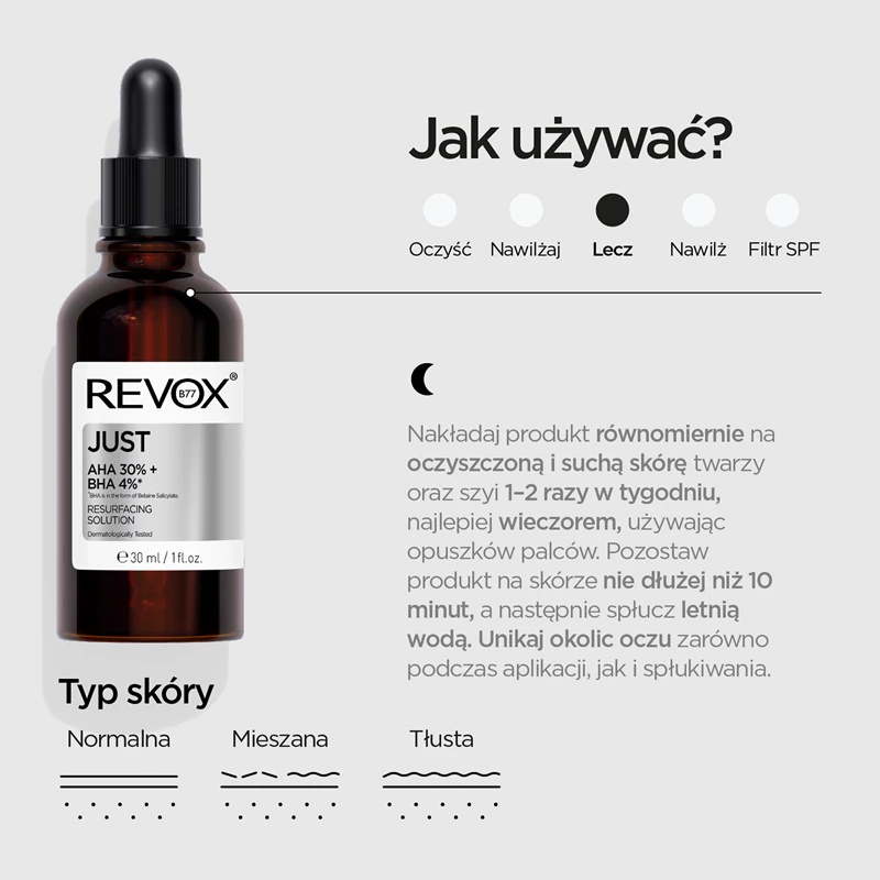 Revox B77 JUST AHA 30% + BHA 4% izlīdzinošs un pīlinga serums ādas atjaunošanai