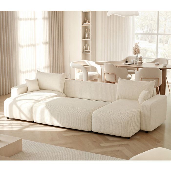 PIANO U Panoramic Corner Sofa - 7 Seater - Convertible Sofa with Storage - Cream Woven Fabric