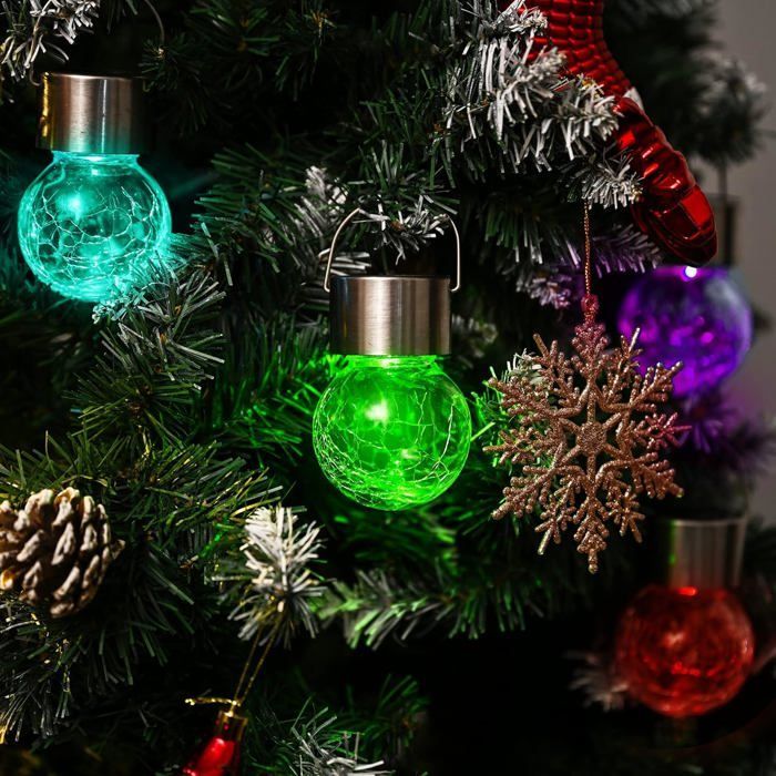 lampes solaires d'extérieur à suspendre - Lot de 12 - 0.1W - 60x60x90 mm - pour décoration de Noël - verre craquelé - couleur