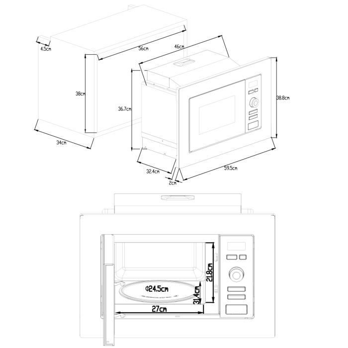 Forno a microonde da incasso CONTINENTAL EDISON MO20IXES, nero e acciaio inox, L59,5 x P34,5 cm, 20 litri