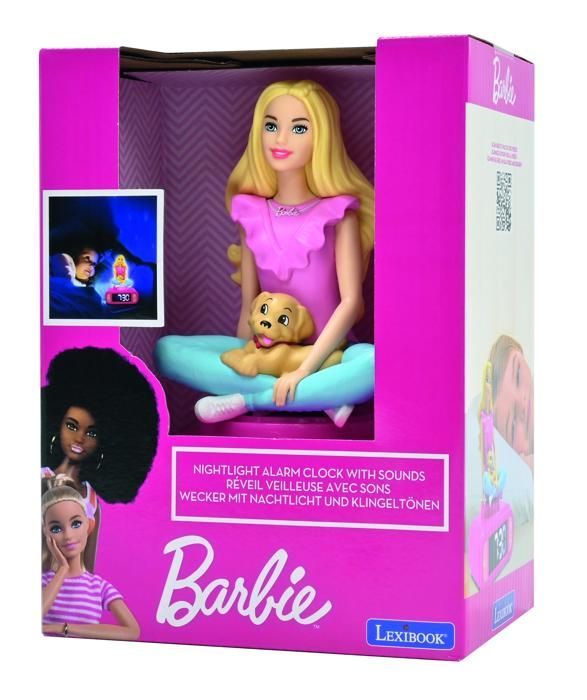 Reloj despertador digital con luz nocturna, Barbie 3D y efectos de sonido.