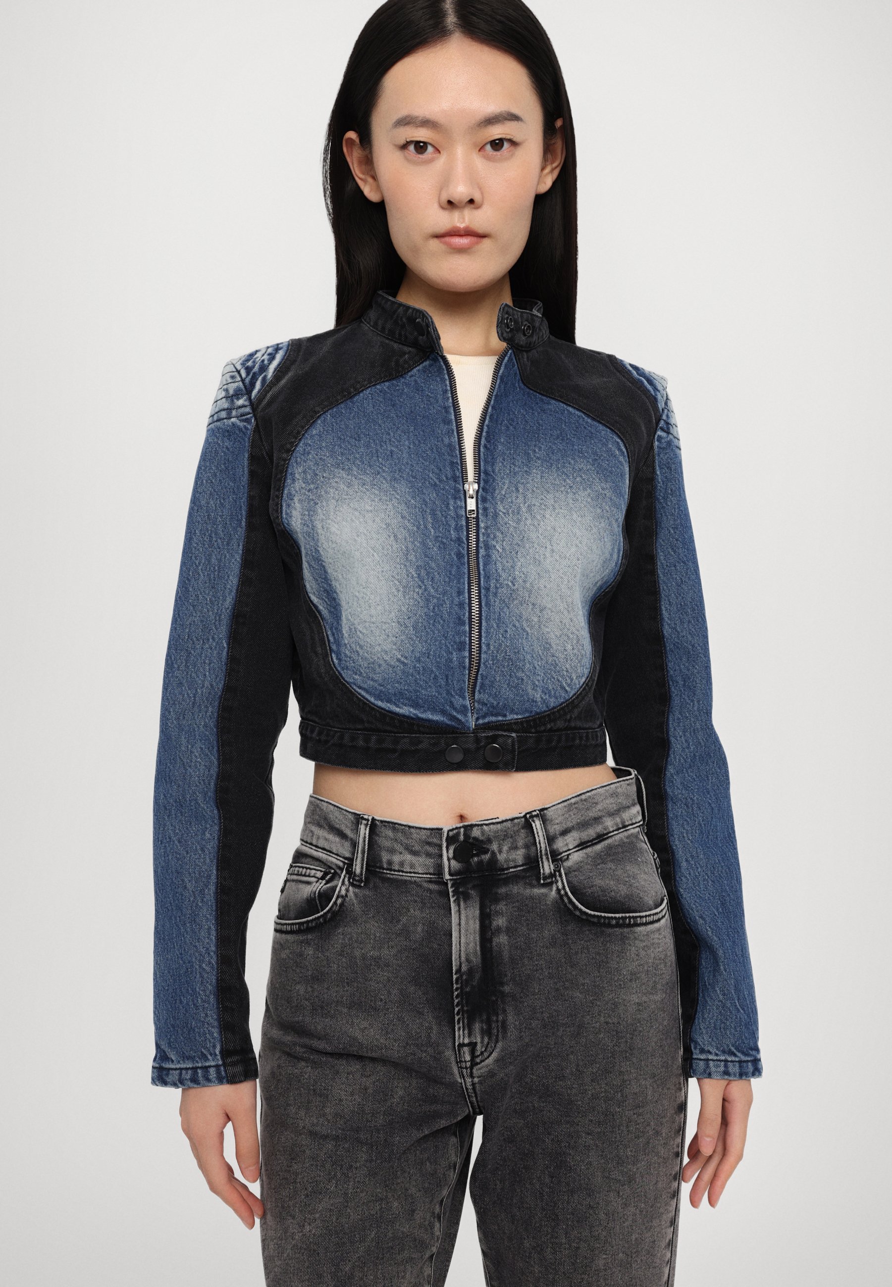 Ksenia Schnaider TAROTJACKET MET CONTRASTOVALE DETAILS - Denimjack - donkerblauw/zwart