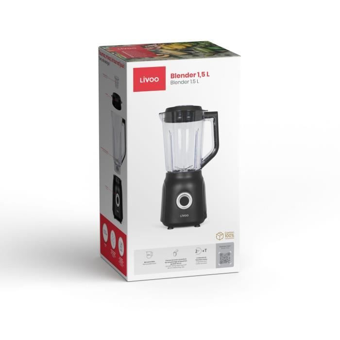 Blender - LIVOO - 1,5 L - 600 W - 22.000 o/min - 2 hastigheder - Sort