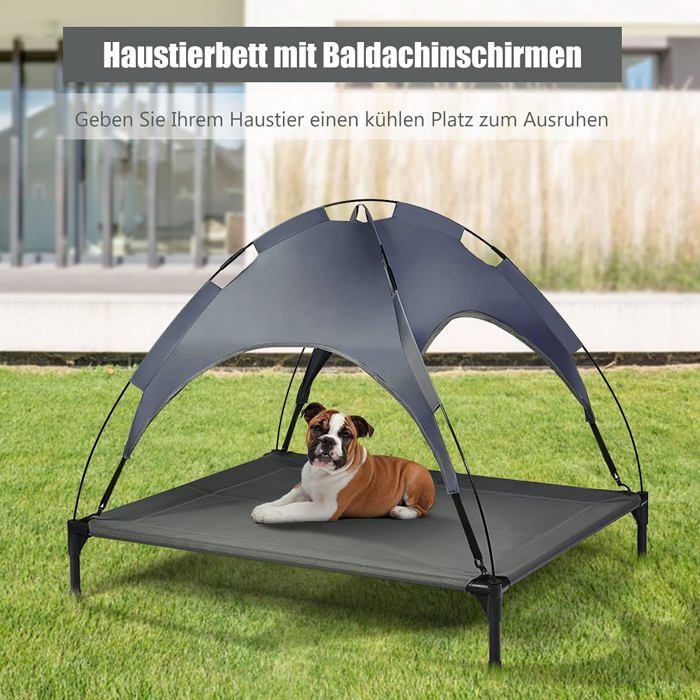 COSTWAY Lit pour Chien sur Pieds avec Auvent Cadre en Acier Intérieur/Extérieur 105 X 87 X 89CM Tissu Polyester Charge 20KG