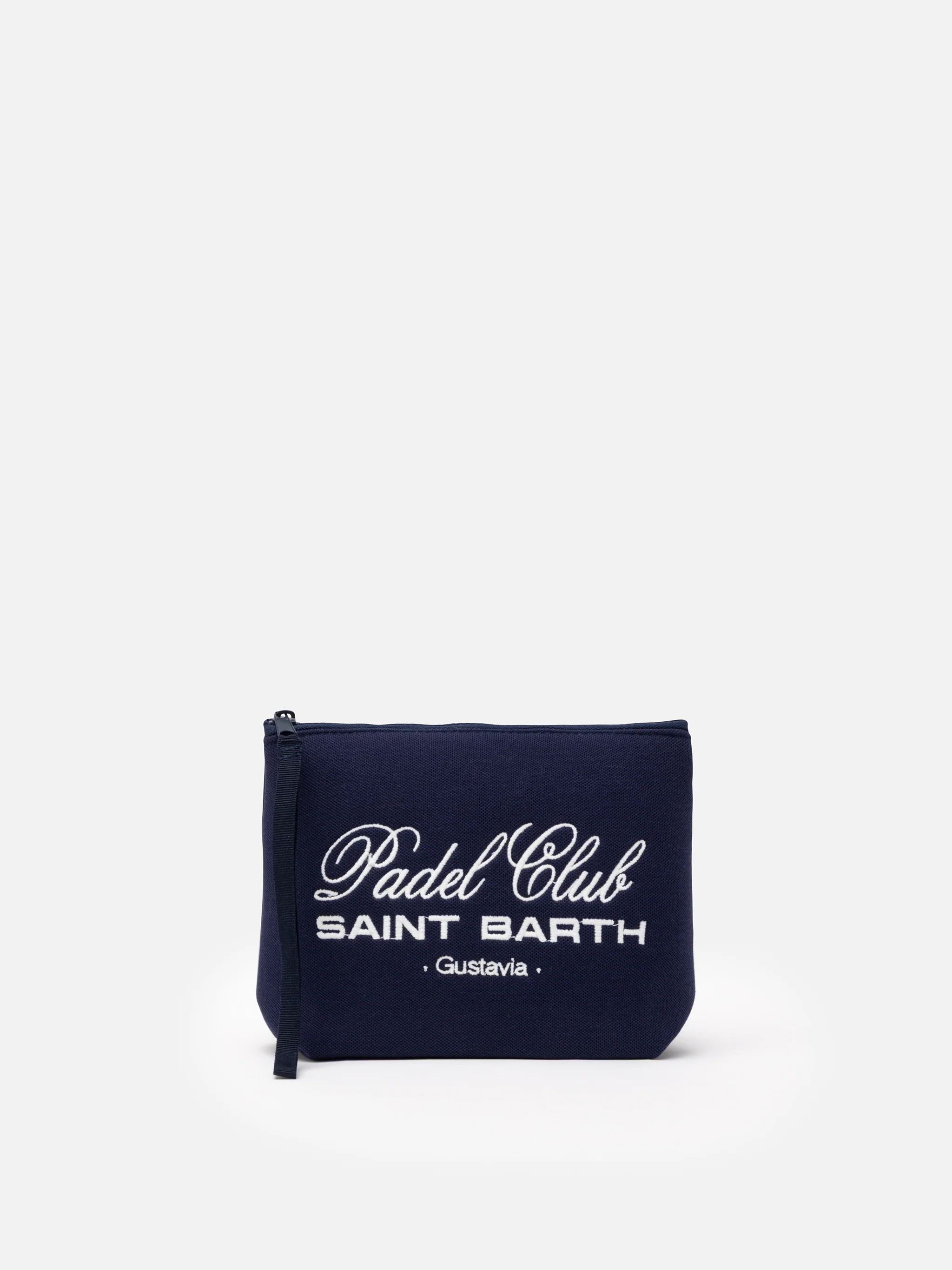 Pochette in piqué blu navy Aline con ricamo Padel Club Saint Barth