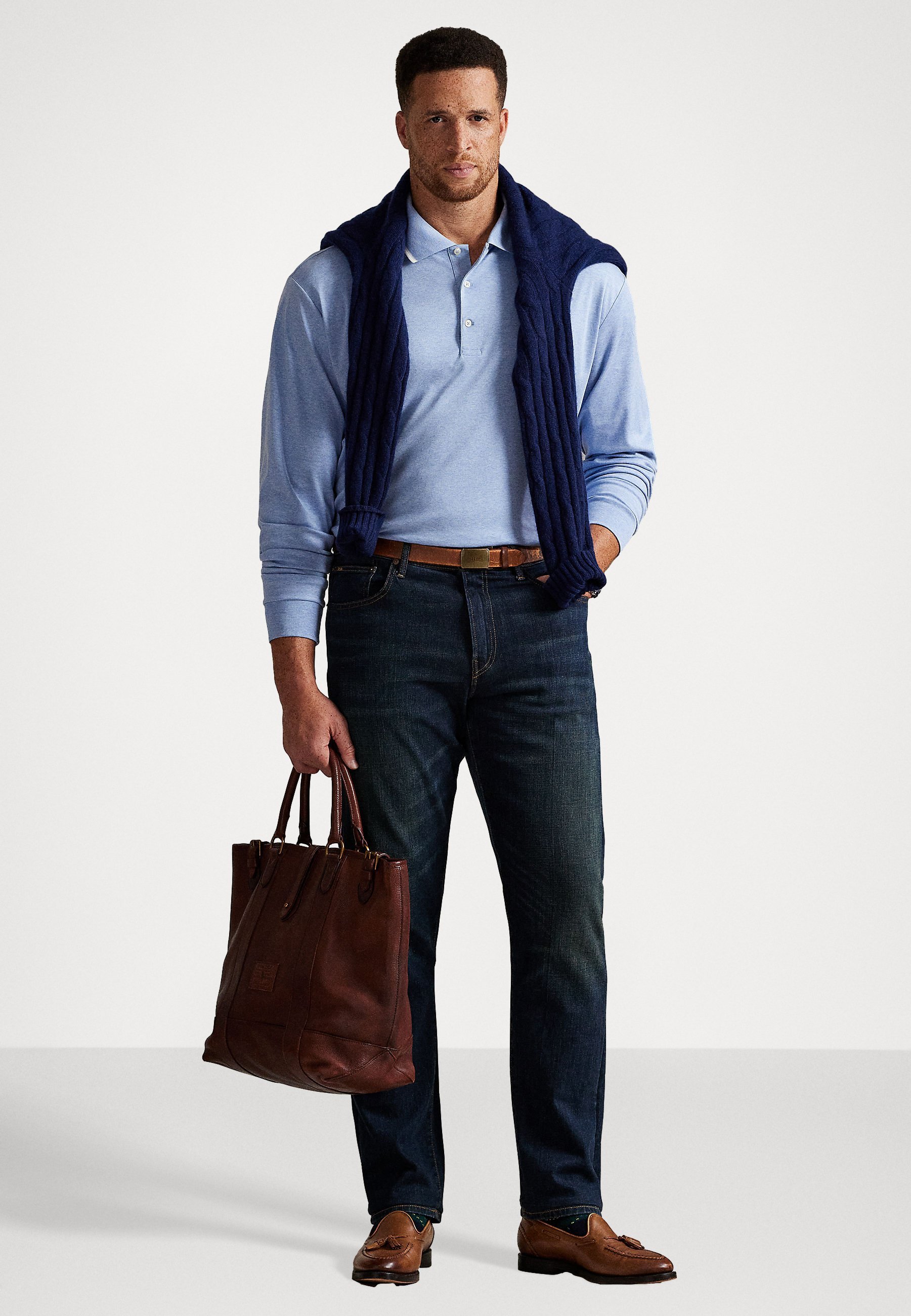 Polo Ralph Lauren Big & Tall zachte katoenen poloshirt met lange mouwen - Top met lange mouwen - Isle Heather