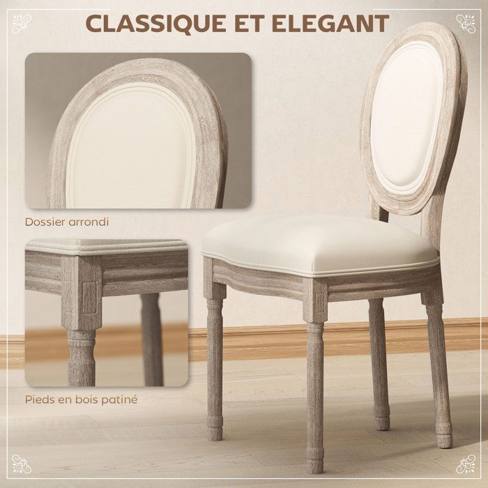 HOMCOM - Ensemble de chaises de salle à manger - Bois de caoutchouc - 49x56x96cm - Crème