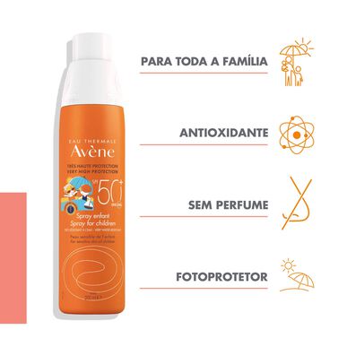 Avène Sun Care Spray lapsille SPF50 aurinkosuojasuihke kasvoille ja vartalolle, 200 ml