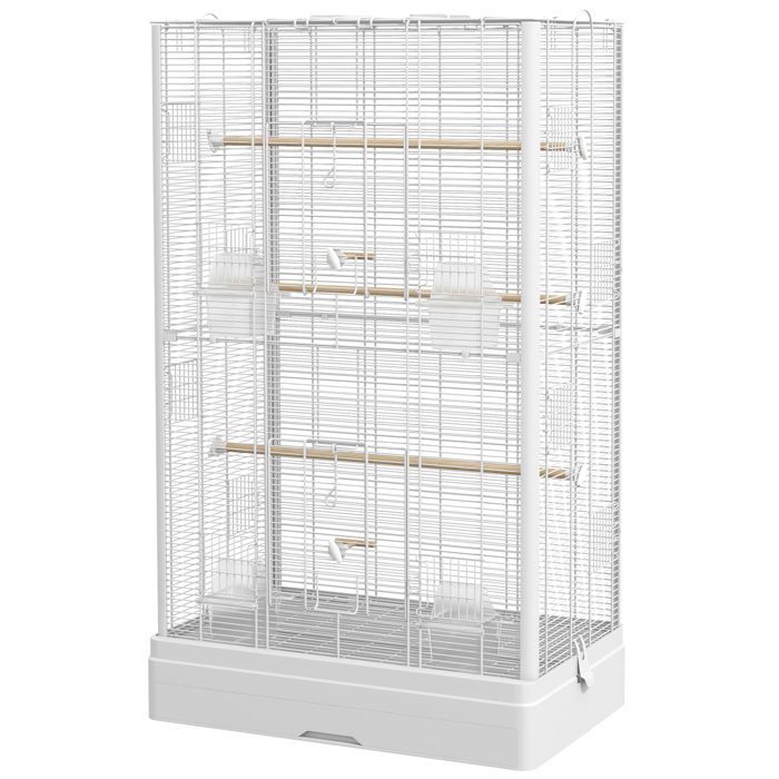 Cage à oiseaux volière avec portes perchoirs cage pour canaris perruches perroquets 61 x 36,5 x 98 cm blanc
