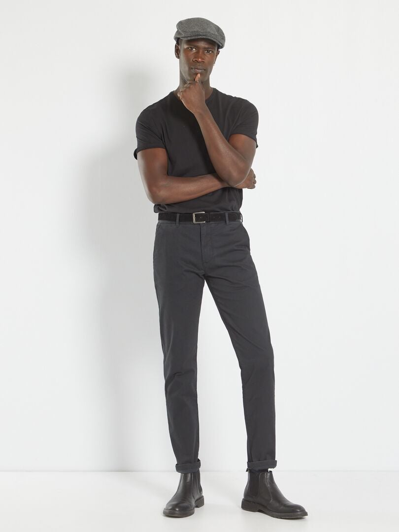 Pantalones chinos ajustados con cinturón - Talla L32 - Negro