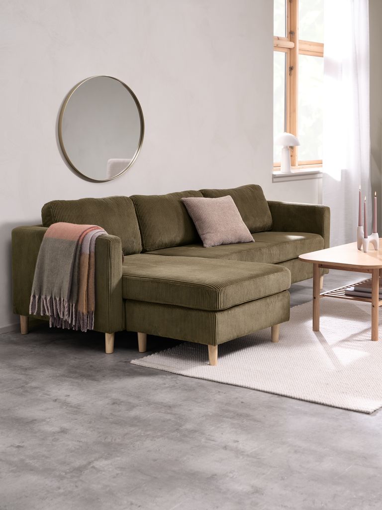 FALSLEV Sofa s ležaljkom FALSLEV maslinasti samt