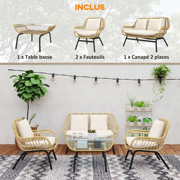 Outsunny - Conjunto de muebles de jardín - Resina tejida - 118x69x73cm - Beige